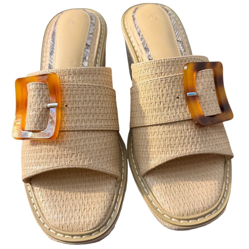 NEW Coutgo Women's Thick Strap Buckle Wedge Platform Espadrille Tan Size 7.5
